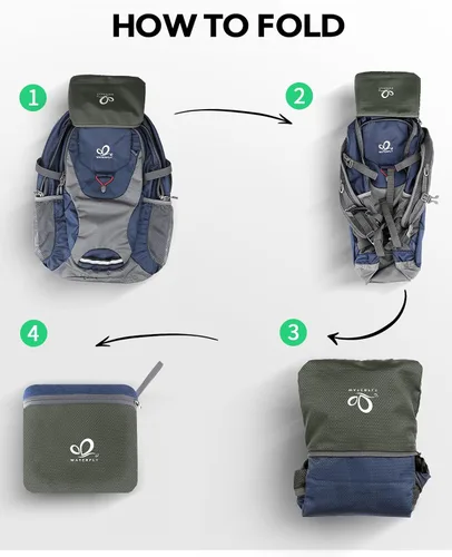 Vista 6 de WATERFLY Mochila de senderismo ligera y plegable, paquete de día 30L azul