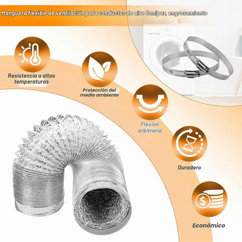 Vista 5 de Cenipar Manguera de ventilación para secadora, manguera de ventilación de conductos de 4 pulgadas, lámina de aluminio flexible sin aislamiento