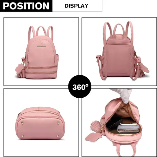 Vista 3 de Miss Lulu Mini mochila para niñas y mujeres, casual, a la moda, linda bolsa de hombro de piel sintética Saffiano