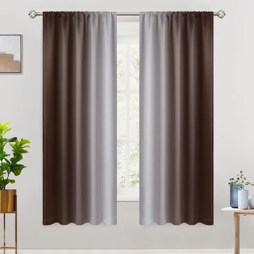 Vista 23 de COSVIYA Cortinas degradadas con dobladillo para cortinero, cortinas de oscurecimiento de habitación de 63 pulgadas de largo, cortinas degradadas