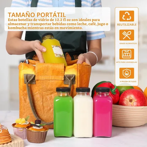 Vista 3 de AuroTrends Botellas de vidrio de 12 onzas con tapas 12Pack, botellas de vidrio de 360ml para jugos, agua, kombucha - Botellas de vidrio