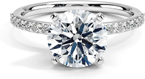 Vista 2 de Anillo de Compromiso Blocaci 2-1/4 CT de Moissanita con Corte Redondo Pave para Mujeres, Oro Blanco de 10, 14 y 18 Quilates Oro de 10 quilates.
