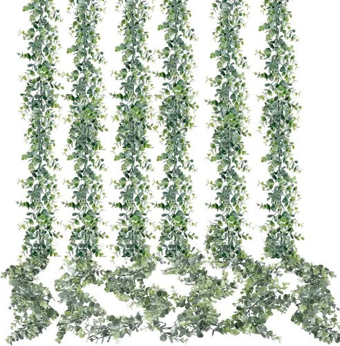 Vista 11 de Sggvecsy - Paquete de 2 guirnaldas artificiales de eucalipto, follaje artificial de eucalipto, plantas colgantes falsas, vides artificiales, 1,83