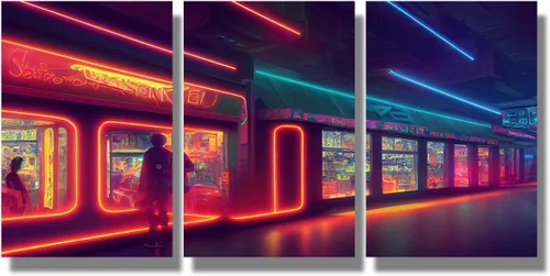 Vista 47 de Lienzo decorativo para pared, diseño de ciudad futurista Cyberpunk para sala de estar, impresión multipanel, obra de arte de cocina, pintura