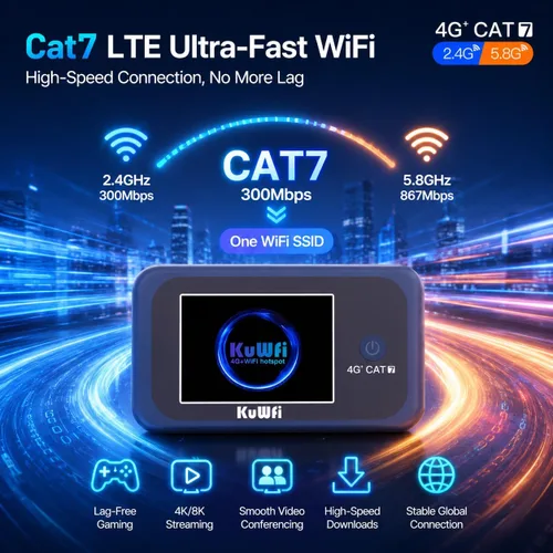 Vista 3 de KuWFi Hotspot WiFi portátil para exteriores, enrutador WiFi 4G LTE Cat7 con tarjeta SIM de datos de 2 GB (requiere itinerancia), batería de 3000