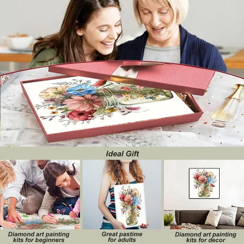 Vista 4 de hill froeistung Kits de Pintura de Diamantes 5D de Flores para Adultos, Arte de Diamantes en Vasos para Principiantes, Pintura de Arte de Diamantes