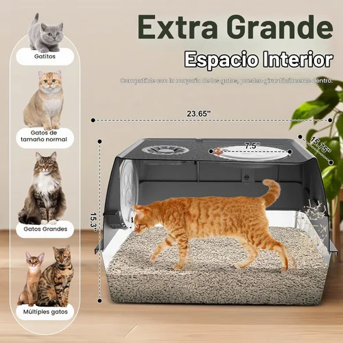 Vista 2 de Paquete de 2 cajas de arena de acero inoxidable con tapa, caja de arena extra grande cerrada de metal para gatos grandes y varios gatos, fácil