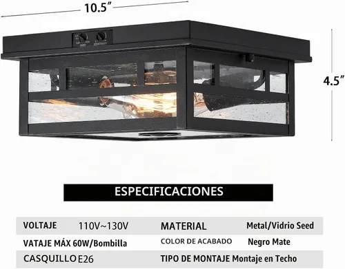 Vista 4 de CALOKES Lámpara de techo con sensor de movimiento de montaje empotrado para exteriores, diseño industrial atemporal con vidrio transparente sembrado