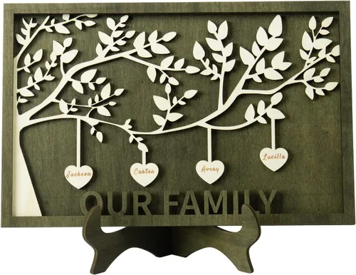 Vista 34 de Árbol genealógico con etiqueta de corazón, placas de madera grabadas personalizadas, regalos personalizados para madres, padres, escritorio, nombres