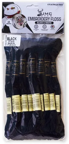 Vista 3 de Paquete de 12 hilo de bordar negro premium Madejas premium de algodón egipcio 100% Hilo de bordado de punto de cruz Algodón trenzado Black-12