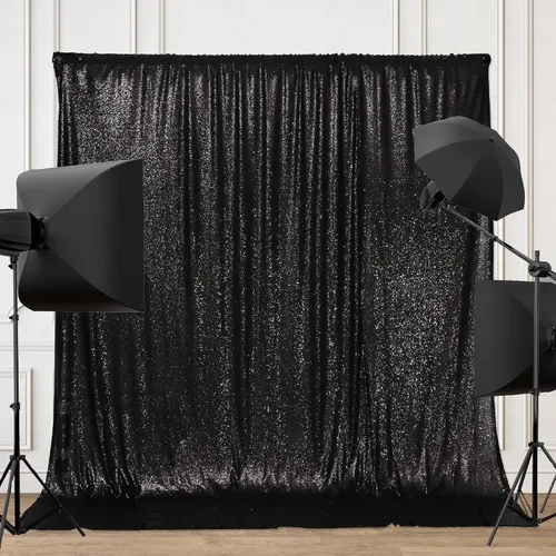Vista 28 de PartyDelight Cortinas de Fondo de Lentejuelas 2 Paneles Negro 5 Pies x 10 Pies Telón de Fondo para Fotografía Cortina de Boda Eventos Especiales