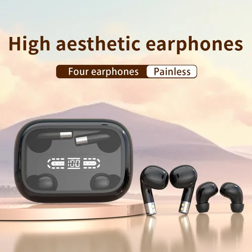 Vista 2 de Mini auriculares invisibles inalámbricos Bluetooth auriculares 2 en 1 Negro