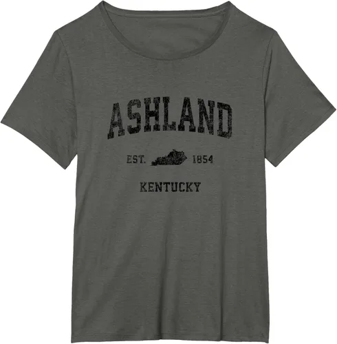 Vista 70 de Ashland Kentucky KY Vintage Sports Design Camiseta de impresión negra Asfalto