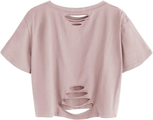 Vista 2 de SweatyRocks - Camiseta corta de mangas cortas de verano para mujer con estilo desgastado