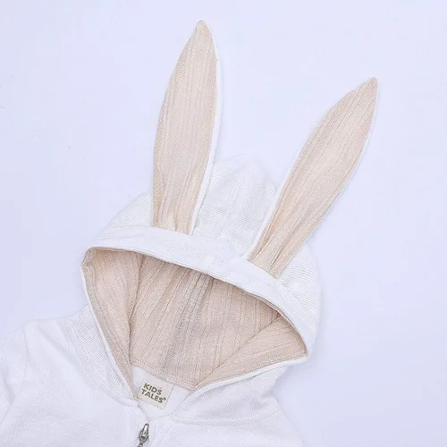 Vista 6 de Simplee Kids Enterizo con diseño de conejo de Pascua con capucha, para bebé, overol con cremallera y orejas largas