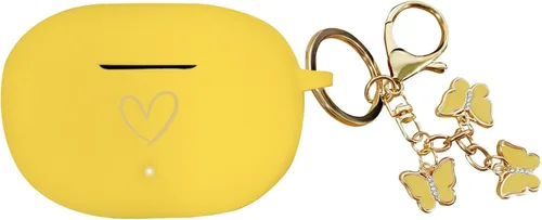 Vista 10 de Compatible con Beats Studio Buds 2021, funda de silicona suave con patrón de corazón dorado para Beats Studio Buds con bonito llavero de mariposa
