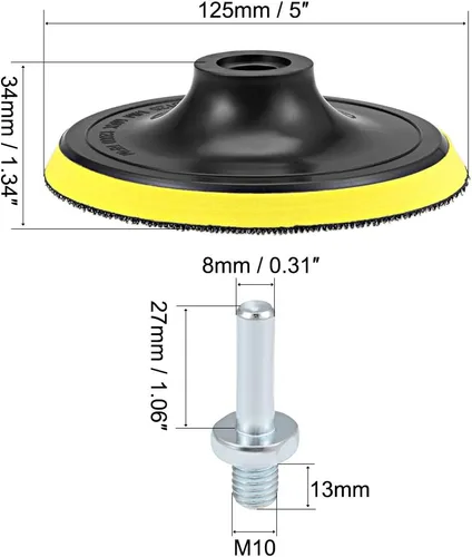 Vista 2 de uxcell Almohadilla de respaldo de gancho y bucle de 5 pulgadas, placa de soporte de pulido de lijado con adaptador de taladro M10 para lijadora