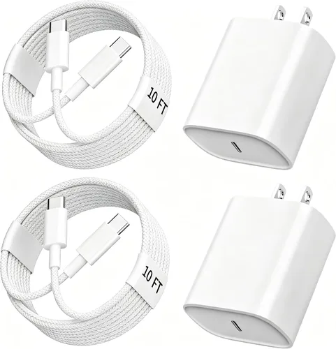 Vista 13 de Cargador para iPhone 17, 16, 15, carga rápida, cable de carga USB C de 10 pies de largo con bloque de carga rápida de teléfono tipo C de 20 W