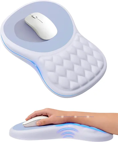 Vista 13 de Alfombrilla de mouse ergonómica con reposamuñecas, soporte de espuma viscoelástica con diseño de pendiente, superficie de licra lisa, base