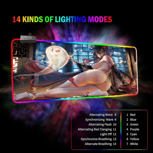 Vista 2 de Alfombrilla de mouse para juegos de anime sexy para niñas, pecho RGB, alfombrilla de mouse de anime Genshin Impact Hu Tao Gaming, grande, sexy