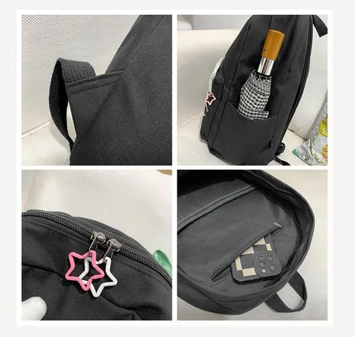 Vista 3 de Linda mochila Y2K de uso diario, estilo kawaii estético, Harajuku, duradera, bolsa de hombro, mochila de viaje para senderismo, Negro -, Mochilas