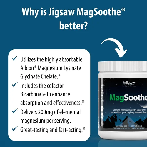 Vista 6 de Jigsaw Health MagSoothe Suplemento de glicinato de magnesio de acción rápida y calmante en polvo Sabor a limonada de frambuesa 60 porciones