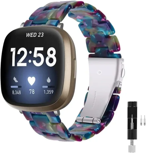 Vista 29 de Correa de reloj de resina compatible con Fitbit Versa 4/Sense 2/Versa 3/Sense 1, pulsera brazalete de moda ligera y ajustable de repuesto