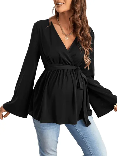 Vista 3 de Verdusa Blusa de maternidad de manga larga con cuello en V para mujer