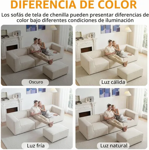 Vista 9 de Sofá Seccional Comprimido de 106" Sofás Modulares en Forma de L con Chaise, Espuma de Alta Densidad Sin Ensamblaje Requerido, 4 Piezas
