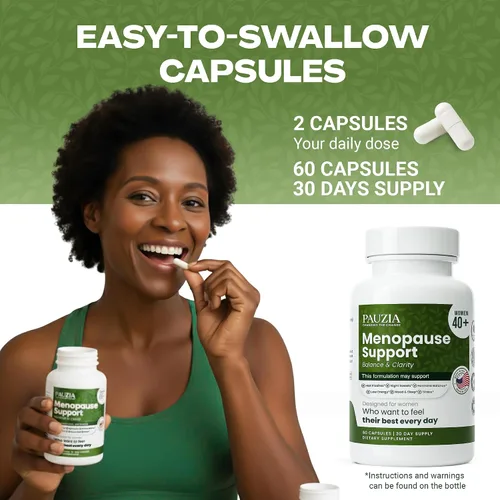 Vista 7 de PAUZIA - Suplementos para la menopausia para mujeres mayores de 40 años, alivio natural de la menopausia con cohosh negro, Ashwagandha, Vitex, apoyo