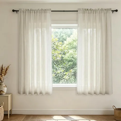 Vista 49 de Mrs.Naturall - Cortinas transparentes con bolsillo para barra de 36x63 pulgadas de lino mezclado negro