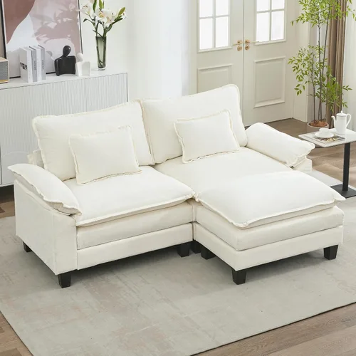 Vista 9 de URRED - Sofá seccional modular tipo nube, cómodo sofá cama de chenilla moderna con asientos profundos y otomán/almohadas para sala de estar