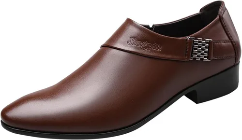 Vista 8 de Zapatos de vestir de esmoquin de cuero para hombre clásicos sin cordones formales estilo Oxford a la moda casual de cuero puntiaguda antideslizante