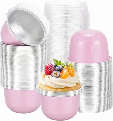 Vista 19 de Beasea Tazas de Ramekin de Aluminio con Tapa, 50 Unidades 6.1oz 180ml Mini Ramekins Desechables de Aluminio para Horno, Tazas Redondas para Cupcakes