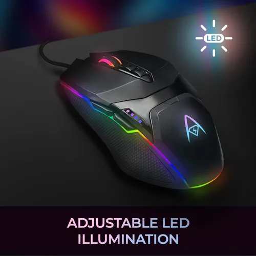 Vista 3 de Adesso iMouse X5 USB RGB iluminado para juegos - 7 botones, peso ajustable, interruptor DPI de 6 niveles hasta 6400, sensor óptico, diseño