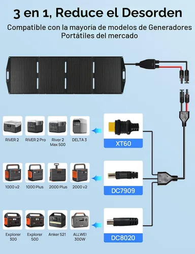 Vista 4 de ECO-WORTHY Panel solar portátil de 200 W para estaciones de energía, IP65 impermeable y ligero con soporte ajustable, panel solar plegable de alta