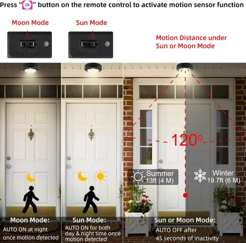 Vista 2 de Lámpara de techo a pilas, luz LED con sensor de movimiento con control remoto, luz de ducha inalámbrica, 10 luces de pasillo que cambian
