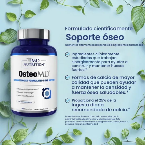 Vista 5 de 1MD OsteoMD para apoyo integral óseo con hidroxiapatita de calcio, vitamina D3 y K2 90 cápsulas