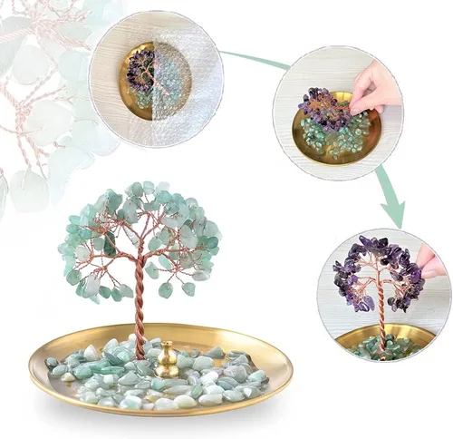 Vista 4 de Soporte para incienso para palos, quemador de incienso de piedra de cristal curativo Árbol del Dinero, recogedor de cenizas para yoga, meditación