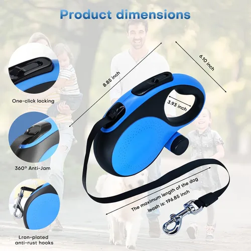 Vista 2 de Correa retráctil de 26 pies con cable resistente a la masticación para perros medianos a grandes de hasta 110 libras, correa de nailon resistente