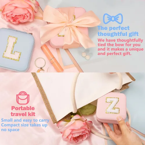 Vista 5 de Joyeros de viaje, caja de joyería con inicial E, joyero pequeño de artículos esenciales de viaje, regalos de viaje para mujeres y niñas, regalos