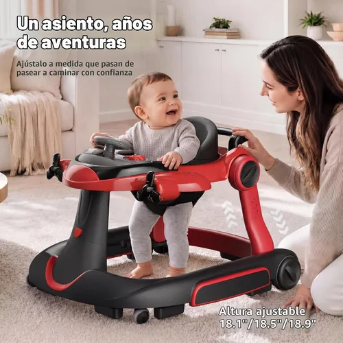 Vista 4 de TODEFULL Andador de bebé 6 en 1 con ruedas, altura de 3 niveles, caja de Rojo + negro