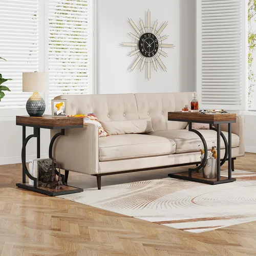 Vista 15 de Tribesigns Mesa auxiliar estrecha para sofá, mesa auxiliar en forma de C con marco de metal, mesas de noche modernas, mesas de sofá pequeñas