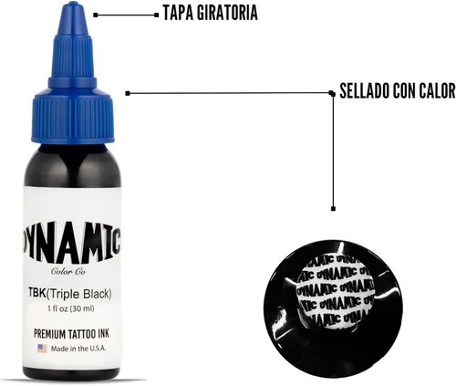 Vista 4 de Dynamic Color Co Botella de tinta negra triple 1oz Sterilized and lot-numbered for full traceability; established American brand trusted by