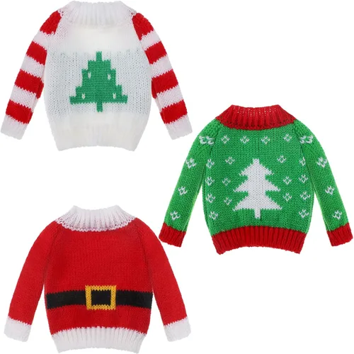 Vista 8 de Aoriher 3 piezas de ropa de muñeca de Navidad, accesorios de Navidad, conjunto de suéter pequeño, ropa de punto, alce, Navidad, árbol de Papá Noel