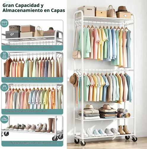Vista 3 de Luxspire Perchero de 3 niveles portátil independiente con estantes Blanco