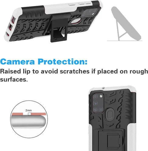Vista 6 de Asuwish Funda de teléfono para Samsung Galaxy A21S con protector de pantalla de vidrio templado y soporte delgado, funda protectora híbrida