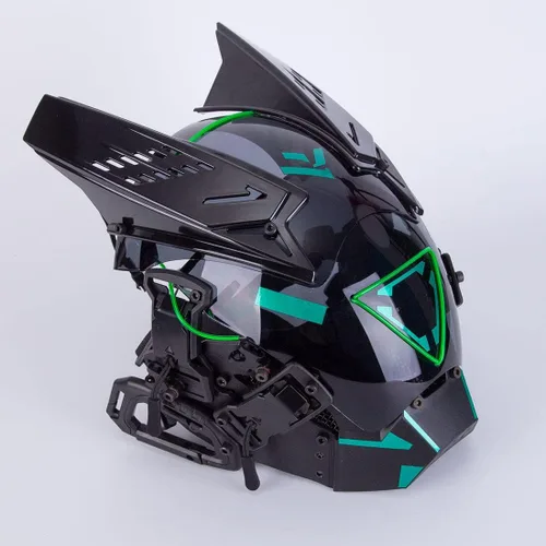 Vista 3 de DECI Casco punk gótico, máscara de cosplay con luz, futurista para máscara Cyber Punk, fiesta de Halloween para hombres y niños