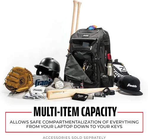Vista 8 de Franklin Sports Mochilas para béisbol y sóftbol + MLB + USA Softball - Bolsas de equipo para béisbol + sóftbol rápido - Mochilas para bates