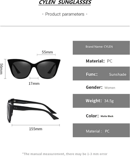 Vista 5 de CYLEN Cateye - Lentes de sol para mujer, protección UV 400, lentes de sol polarizados